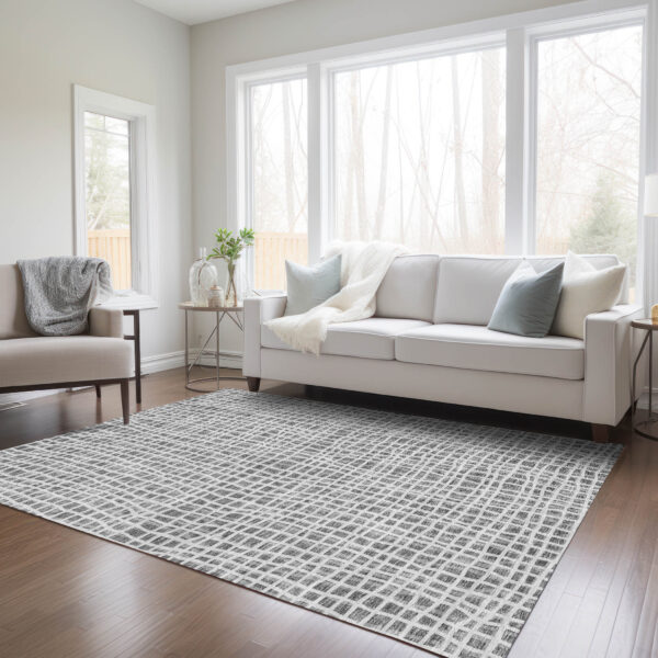 5' X 8' Gray Charcoal And Silver Striped Washable Indoor Outdoor Area Rug
