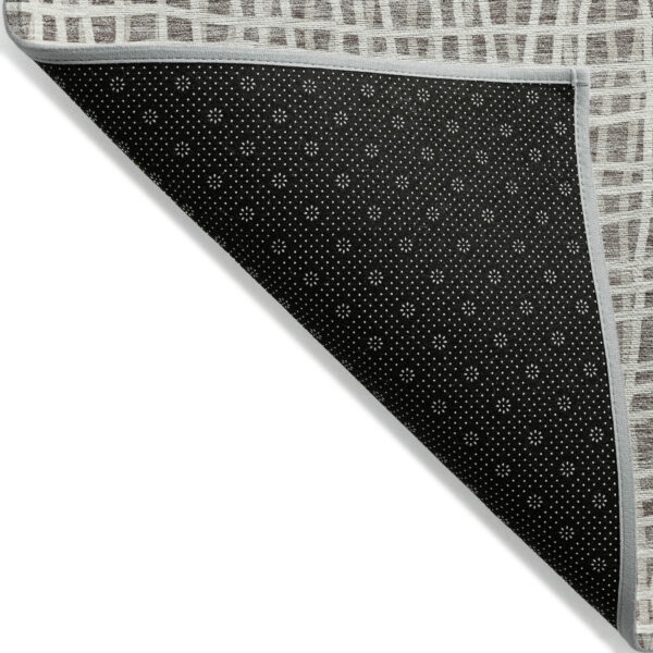 3' X 5' Taupe And Beige Striped Washable Indoor Outdoor Area Rug