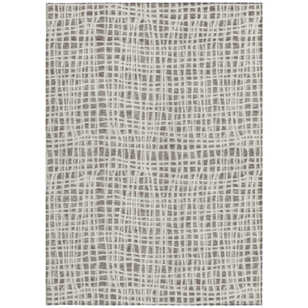 3' X 5' Taupe And Beige Striped Washable Indoor Outdoor Area Rug