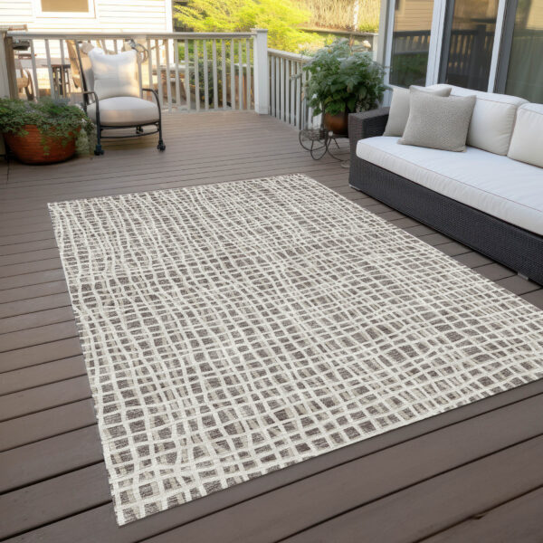 3' X 5' Taupe And Beige Striped Washable Indoor Outdoor Area Rug
