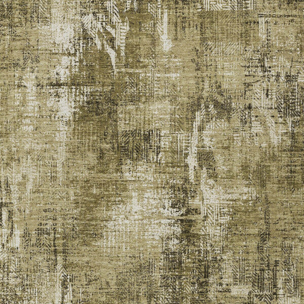 9' X 12' Brown Taupe And Ivory Abstract Washable Indoor Outdoor Area Rug