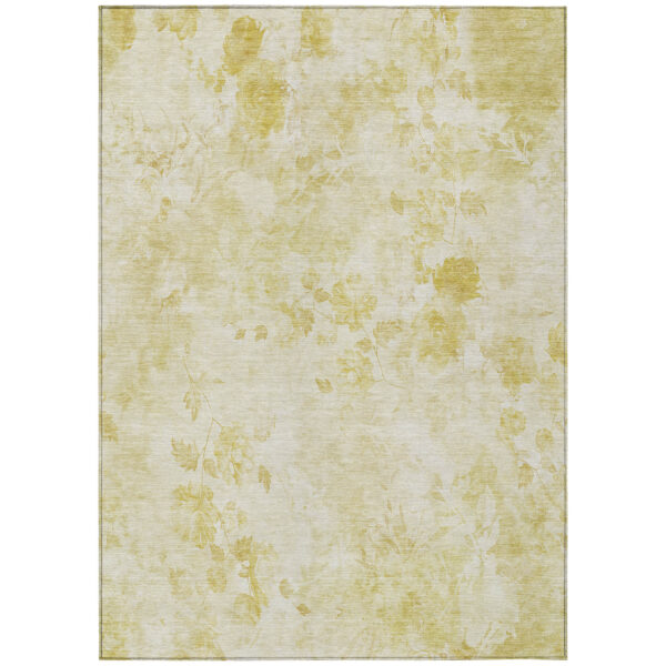 5' X 8' Gold Wheat And Ivory Floral Washable Indoor Outdoor Area Rug