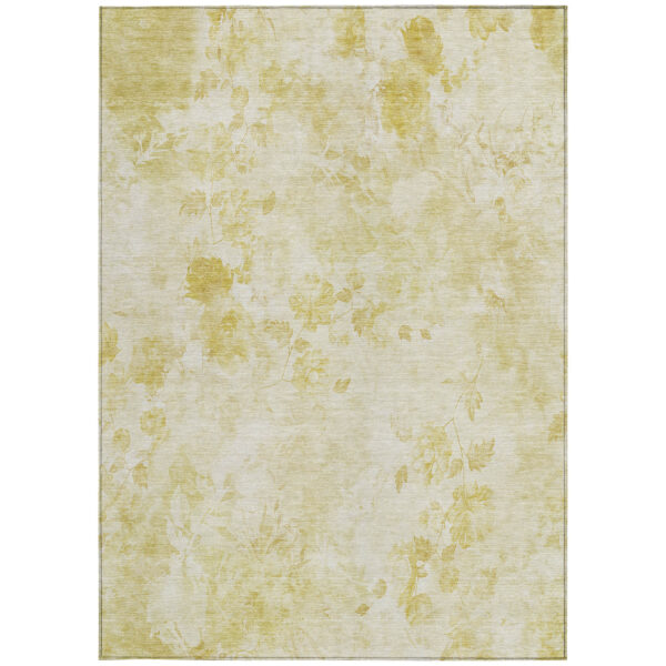 5' X 8' Gold Wheat And Ivory Floral Washable Indoor Outdoor Area Rug