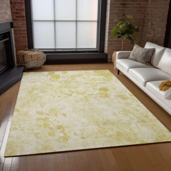 5' X 8' Gold Wheat And Ivory Floral Washable Indoor Outdoor Area Rug