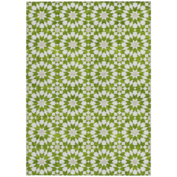 3' X 5' Lime Green Ivory And Beige Floral Medallion Washable Indoor Outdoor Area Rug