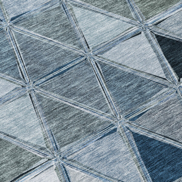 8' Denim Blue And Sky Blue Round Geometric Washable Indoor Outdoor Area Rug