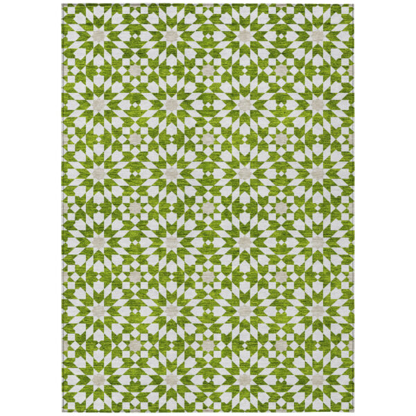 3' X 5' Lime Green Ivory And Beige Floral Medallion Washable Indoor Outdoor Area Rug