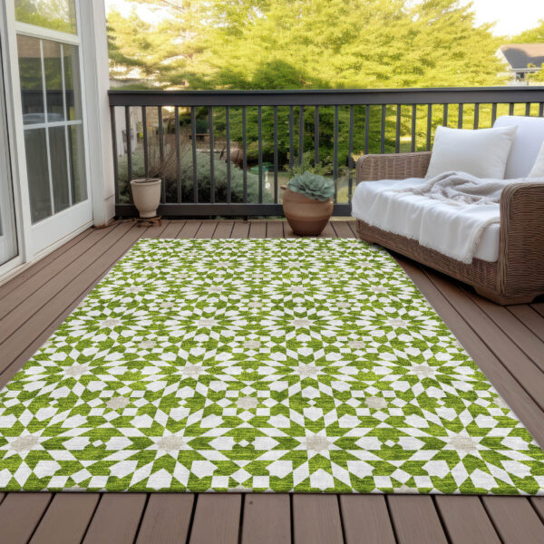 3' X 5' Lime Green Ivory And Beige Floral Medallion Washable Indoor Outdoor Area Rug