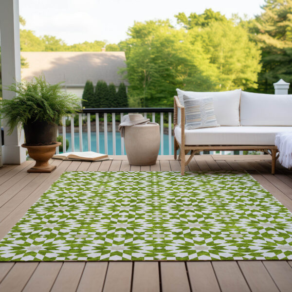 3' X 5' Lime Green Ivory And Beige Floral Medallion Washable Indoor Outdoor Area Rug
