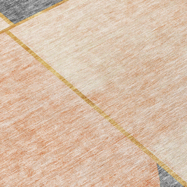 8' Coral Peach And Gray Round Abstract Washable Indoor Outdoor Area Rug
