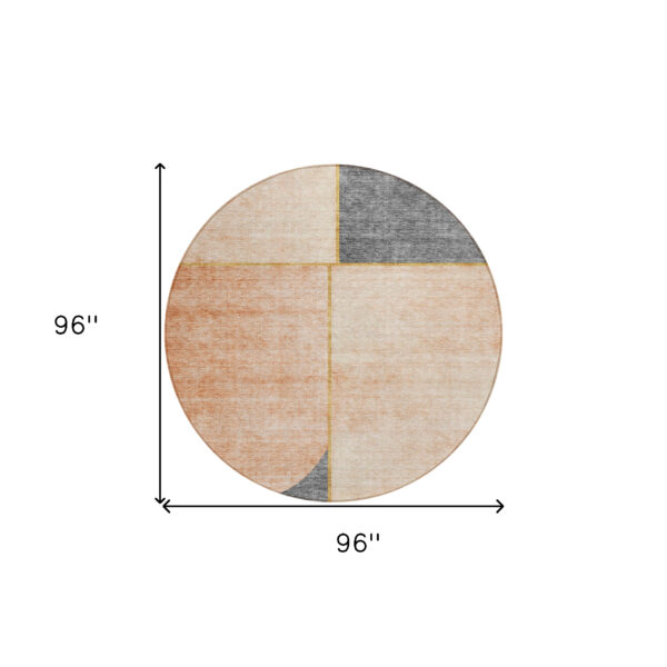 8' Coral Peach And Gray Round Abstract Washable Indoor Outdoor Area Rug
