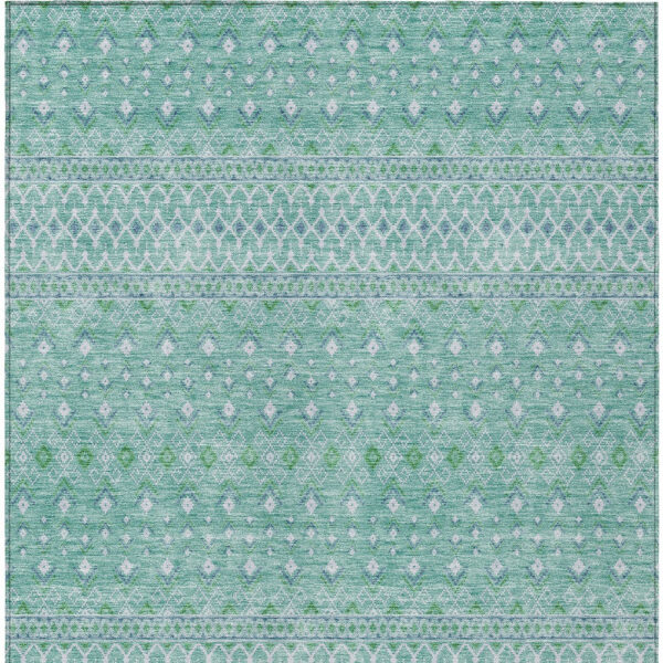 10' X 14' Aqua Teal Blue And Ivory Tribal Washable Indoor Outdoor Area Rug