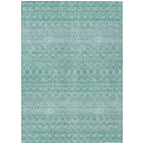 10' X 14' Aqua Teal Blue And Ivory Tribal Washable Indoor Outdoor Area Rug