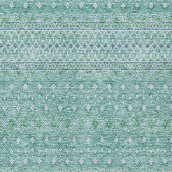 10' X 14' Aqua Teal Blue And Ivory Tribal Washable Indoor Outdoor Area Rug
