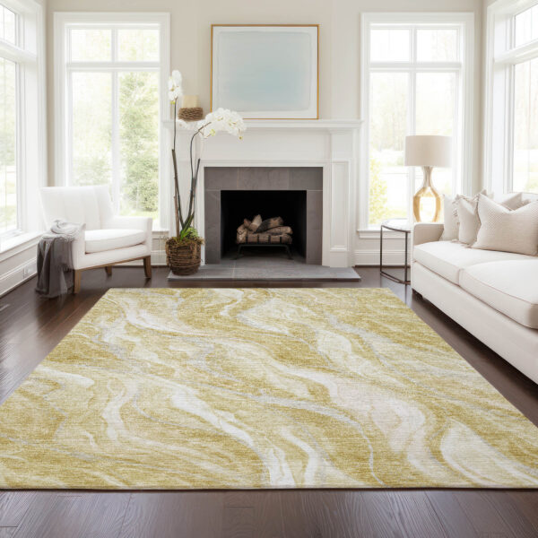 8' X 10' Gold Beige And Ivory Abstract Washable Indoor Outdoor Area Rug