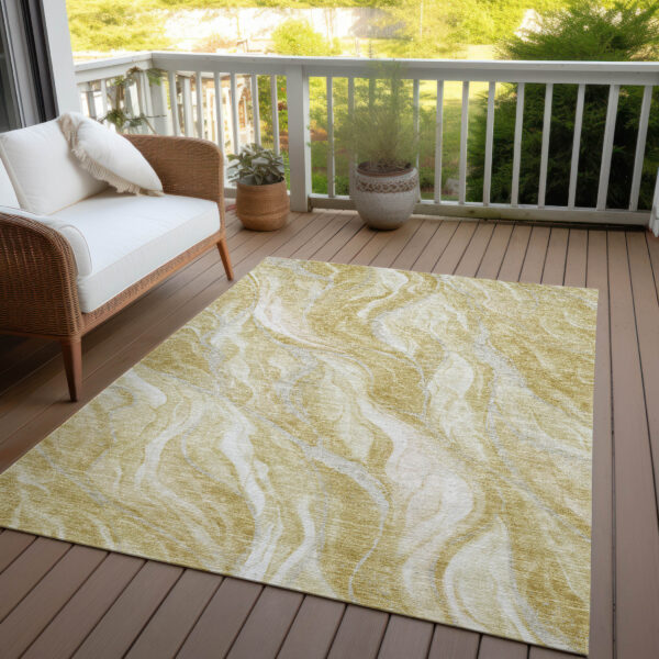 8' X 10' Gold Beige And Ivory Abstract Washable Indoor Outdoor Area Rug