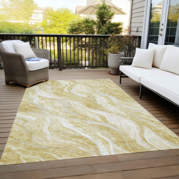8' X 10' Gold Beige And Ivory Abstract Washable Indoor Outdoor Area Rug