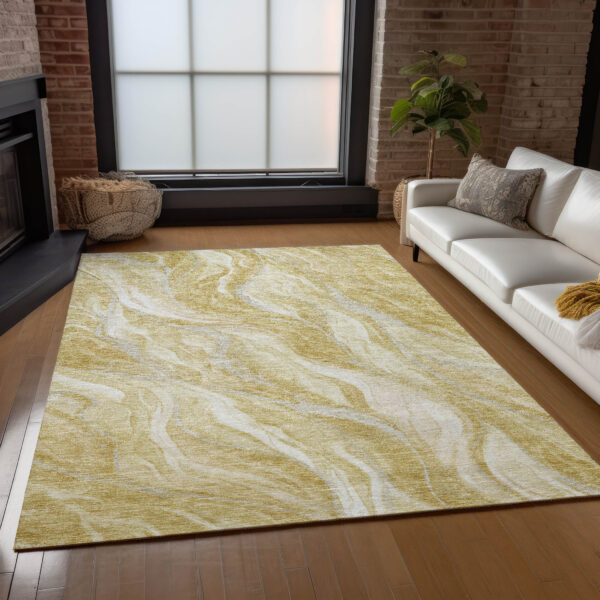 8' X 10' Gold Beige And Ivory Abstract Washable Indoor Outdoor Area Rug