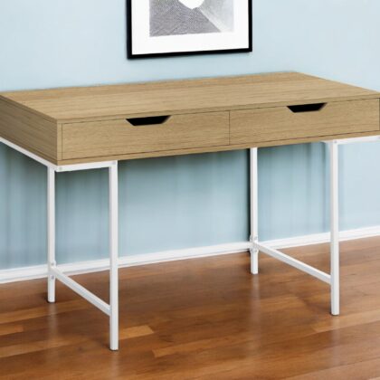 47" Natural and White Wood and Metal Computer Desk With Two Drawers