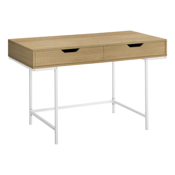 47" Natural and White Wood and Metal Computer Desk With Two Drawers