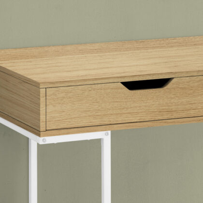 47" Natural and White Wood and Metal Computer Desk With Two Drawers