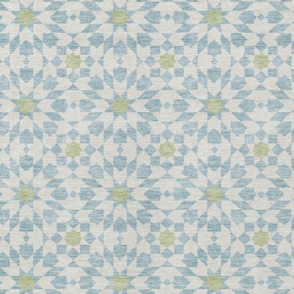 9' X 12' Sky Blue Ivory And Artichoke Green Floral Medallion Washable Indoor Outdoor Area Rug
