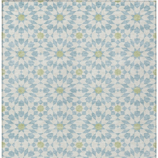 9' X 12' Sky Blue Ivory And Artichoke Green Floral Medallion Washable Indoor Outdoor Area Rug