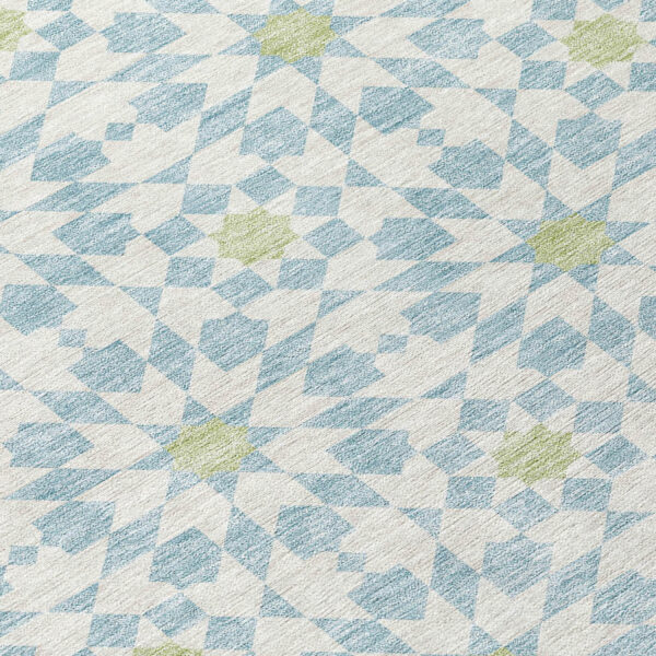 9' X 12' Sky Blue Ivory And Artichoke Green Floral Medallion Washable Indoor Outdoor Area Rug