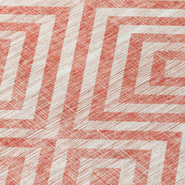 3' X 5' Salmon And Ivory Geometric Washable Indoor Outdoor Area Rug