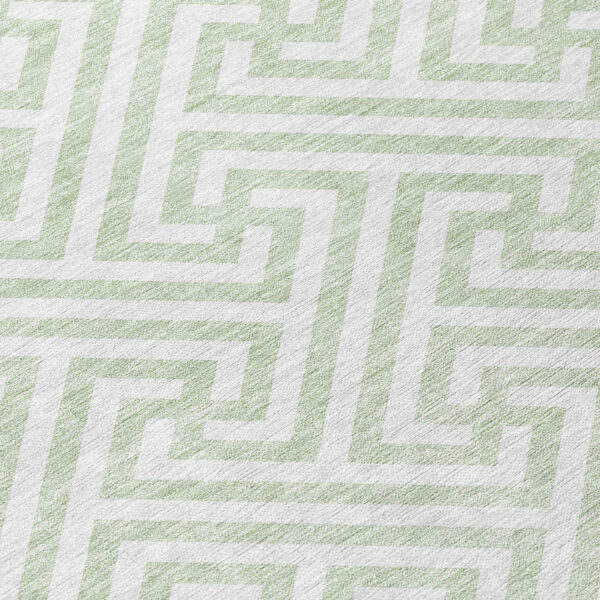 8' Mint Green Artichoke Green And Ivory Round Geometric Washable Indoor Outdoor Area Rug