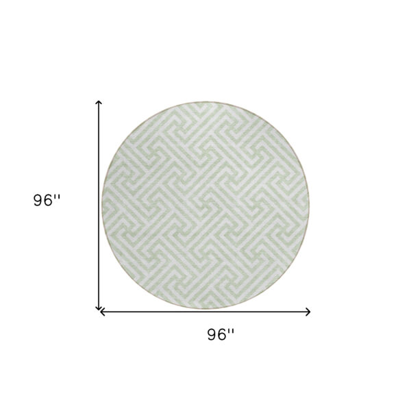 8' Mint Green Artichoke Green And Ivory Round Geometric Washable Indoor Outdoor Area Rug