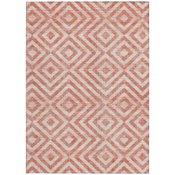3' X 5' Salmon And Ivory Geometric Washable Indoor Outdoor Area Rug