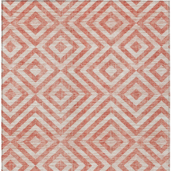 3' X 5' Salmon And Ivory Geometric Washable Indoor Outdoor Area Rug