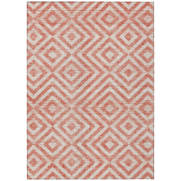 3' X 5' Salmon And Ivory Geometric Washable Indoor Outdoor Area Rug
