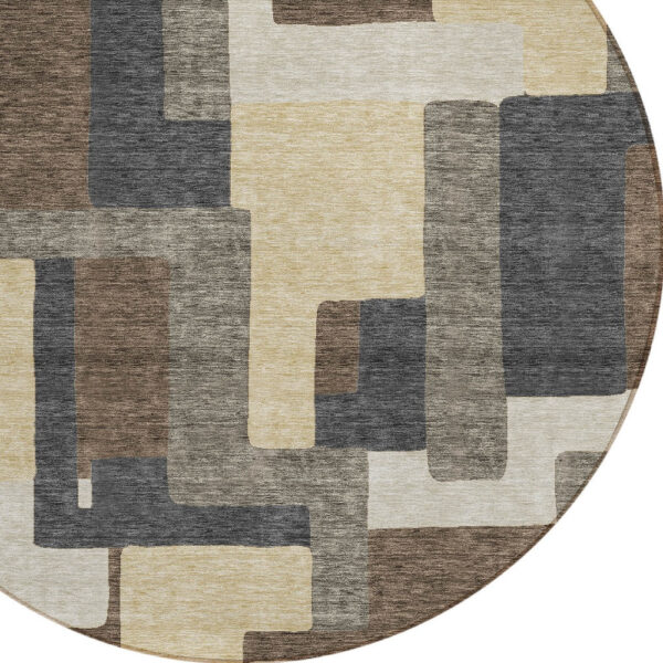 8' Brown And Taupe Round Abstract Washable Indoor Outdoor Area Rug