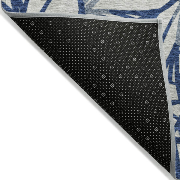 9' X 12' Navy Blue And Beige Floral Washable Indoor Outdoor Area Rug