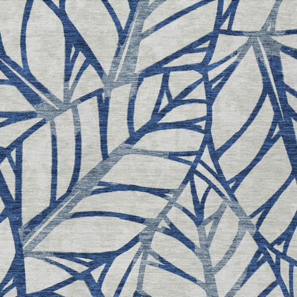 9' X 12' Navy Blue And Beige Floral Washable Indoor Outdoor Area Rug