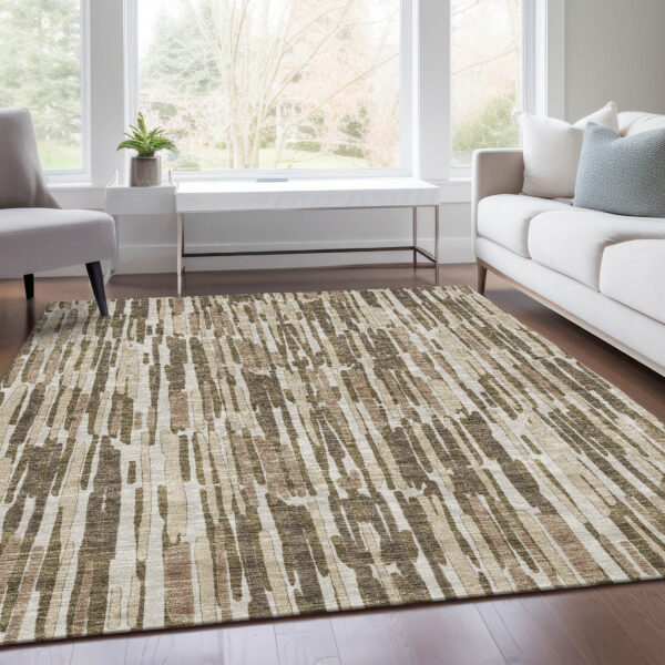 10' X 14' Brown And Taupe Abstract Washable Indoor Outdoor Area Rug