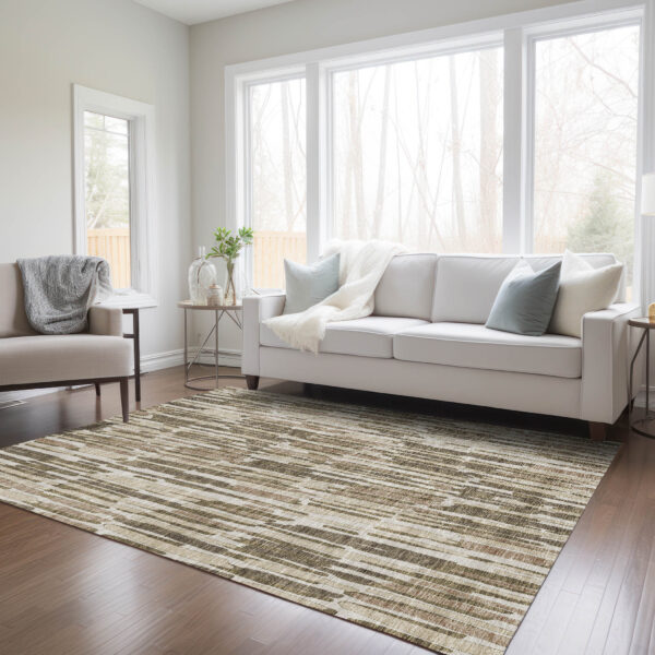 10' X 14' Brown And Taupe Abstract Washable Indoor Outdoor Area Rug