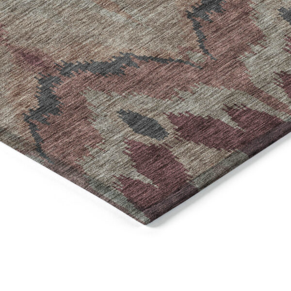 5' X 8' Burgundy Beige And Charcoal Ikat Washable Indoor Outdoor Area Rug