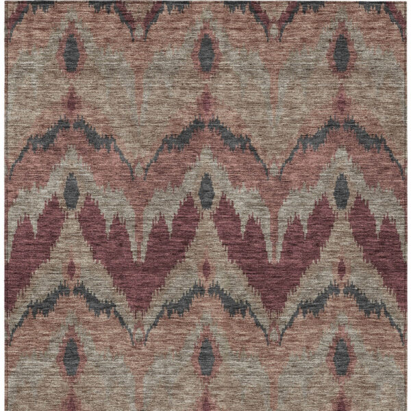 5' X 8' Burgundy Beige And Charcoal Ikat Washable Indoor Outdoor Area Rug
