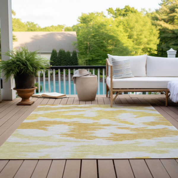 9' X 12' Gold Beige And Wheat Abstract Washable Indoor Outdoor Area Rug