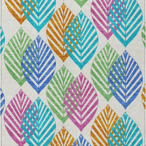 8' X 10' White Orange And Blue Floral Washable Indoor Outdoor Area Rug