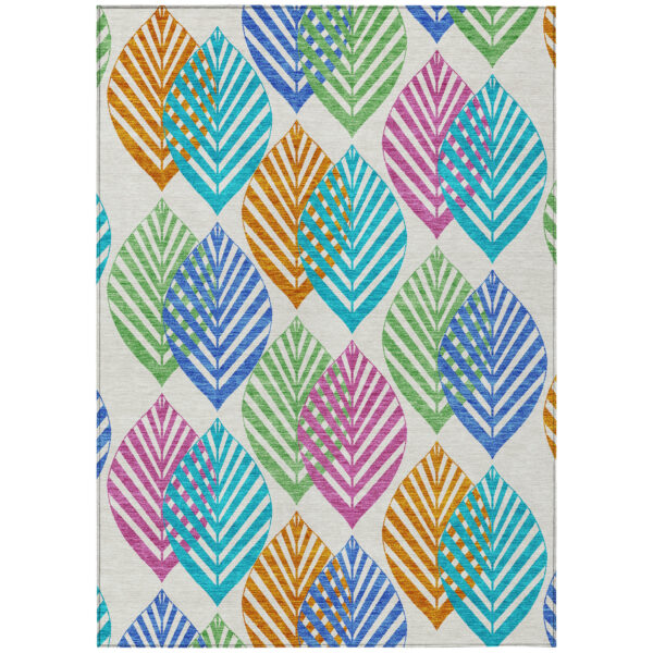 8' X 10' White Orange And Blue Floral Washable Indoor Outdoor Area Rug