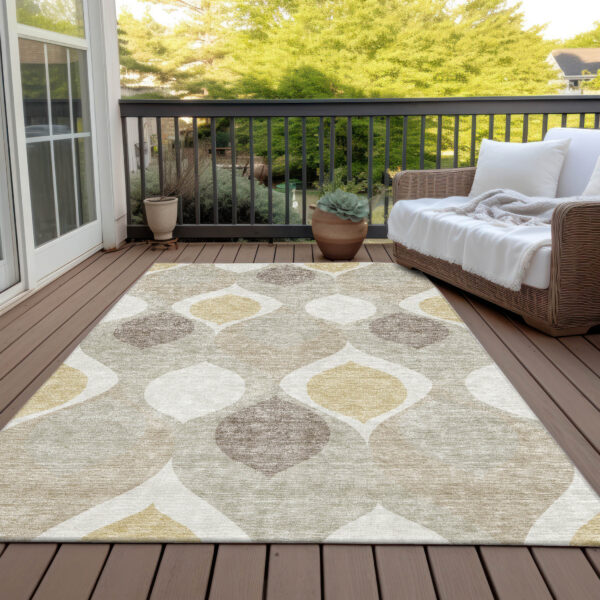 8' X 10' Beige Taupe And Ivory Ogee Washable Indoor Outdoor Area Rug