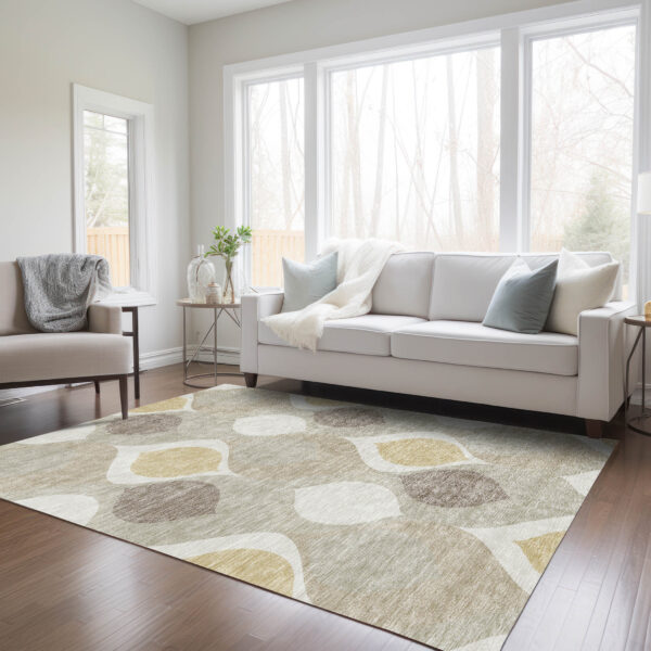 8' X 10' Beige Taupe And Ivory Ogee Washable Indoor Outdoor Area Rug