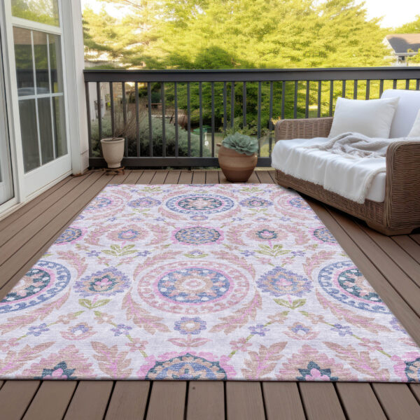 9' X 12' Blush Lavender And Purple Floral Washable Indoor Outdoor Area Rug