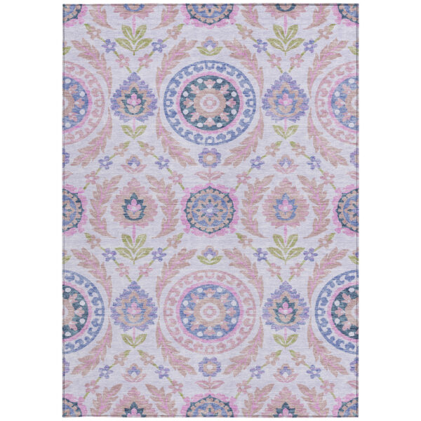 9' X 12' Blush Lavender And Purple Floral Washable Indoor Outdoor Area Rug