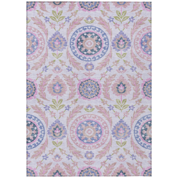 9' X 12' Blush Lavender And Purple Floral Washable Indoor Outdoor Area Rug