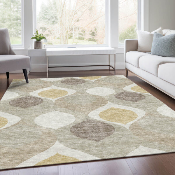 8' X 10' Beige Taupe And Ivory Ogee Washable Indoor Outdoor Area Rug